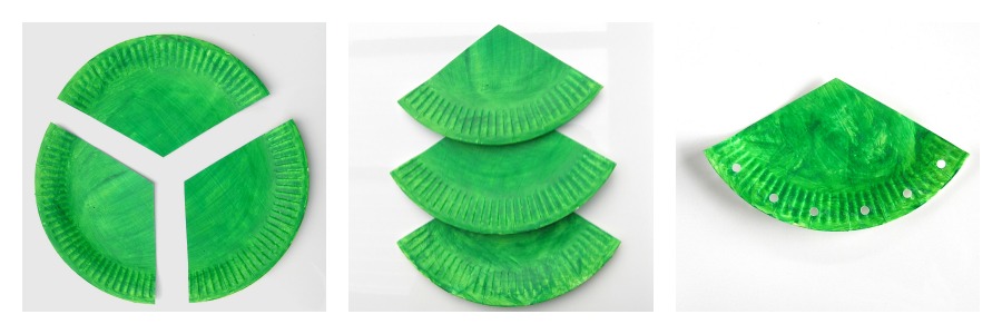 Step 2 in making your paper plate Christmas tree