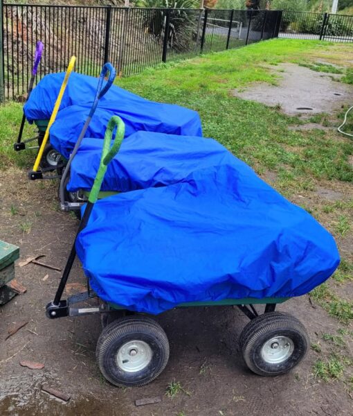 NZ-made Fitted Tablecloths being used as trolley covers at an early childcare centre