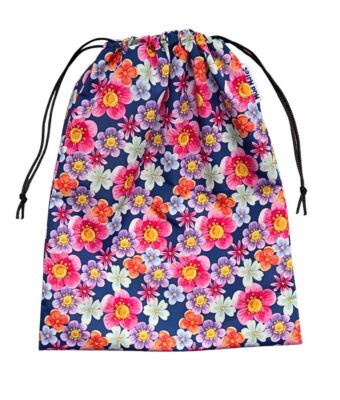 Floral personalised swim bag with drawstring, NZ-made and waterproof