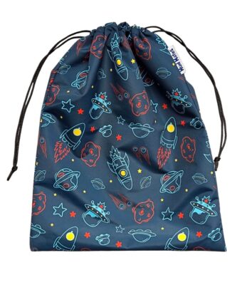 Space print personalised swim bag with drawstring, NZ-made and waterproof
