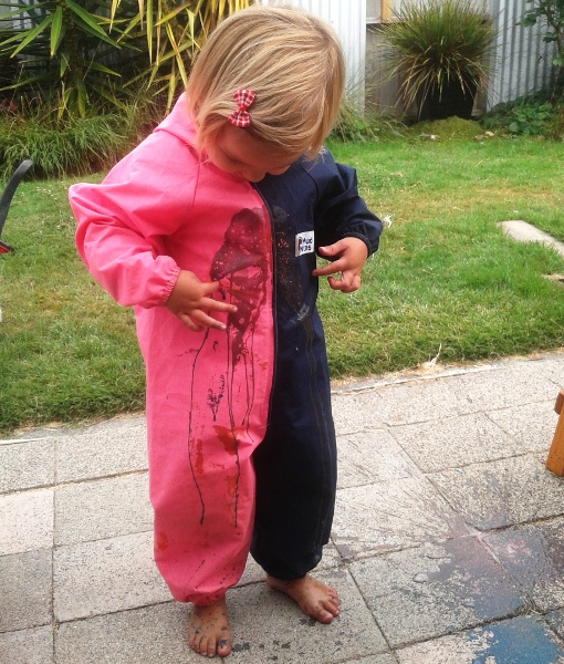 Navy and Pink Children's Coveralls for Messy Play and Outdoors