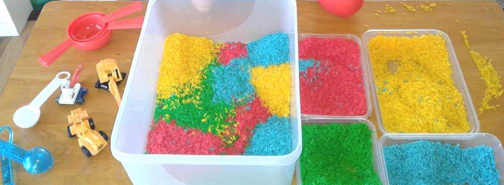 Rainbow Rice Indoor Sensory Play Activities for Toddlers