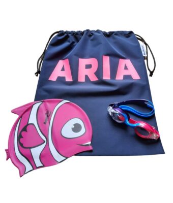 Kids Swim Pack - a NZ-made swim bag, kids goggles + kids swim cap