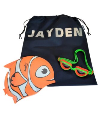 Kids Swim Pack - a NZ-made swim bag, kids goggles + kids swim cap