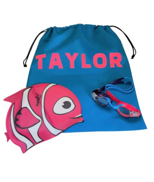 Kids Swim Pack - a NZ-made swim bag, kids goggles + kids swim cap