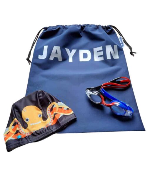 Kids Swim Pack - a NZ-made swim bag, kids goggles + kids swim cap