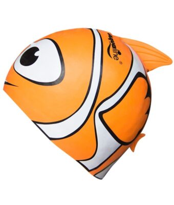 Bright orange fish kids swim caps