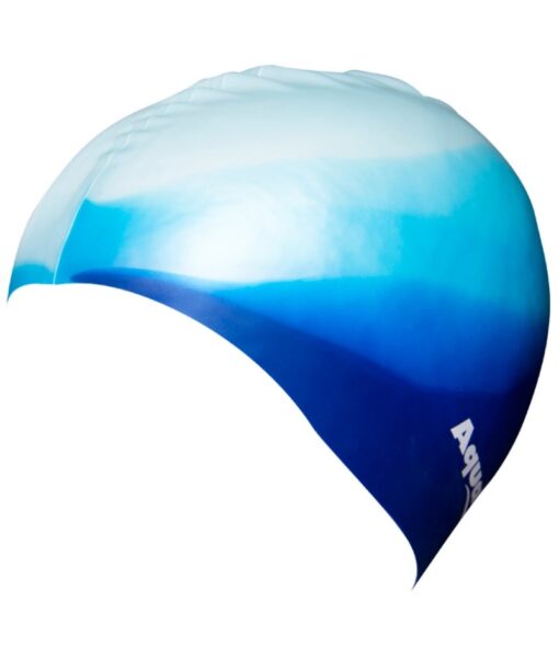 Blue/white silicone kids swim caps