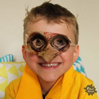 Egg Carton Crafts for Kids - child wearing egg carton goggles