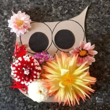 Animal Flowers Mother's Day Crafts - cardboard owl template covered with flowers