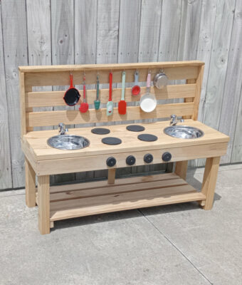 NZ-made large wooden mud kitchen - ideal for early childcare centres