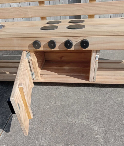 Extra large mud kitchen oven door open
