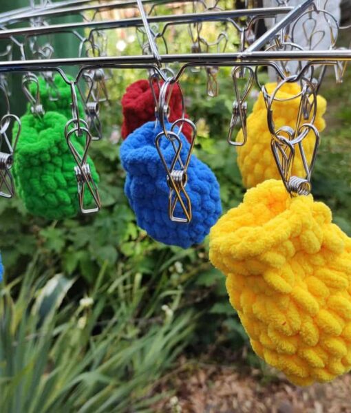 EcoSplat Reusable Water Balloons drying on a washing line