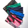 NZ-made mini and small waterproof zippered wet bags available in 5 vibrant colours/patterns: green camo, green, navy, turquoise and pink camo