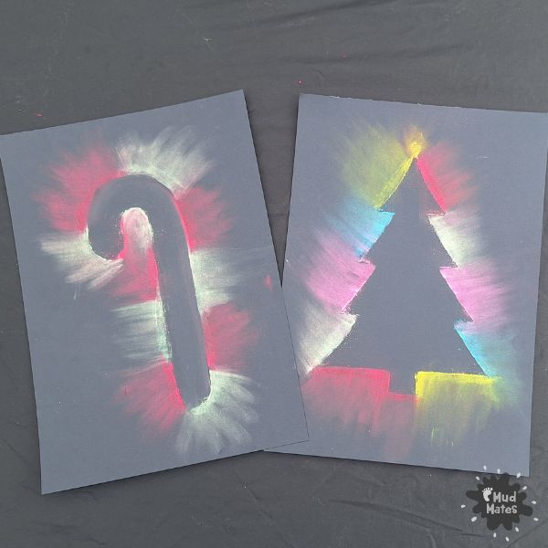 Christmas Chalk Pastel Art completed pieces - candy cane and Christmas tree