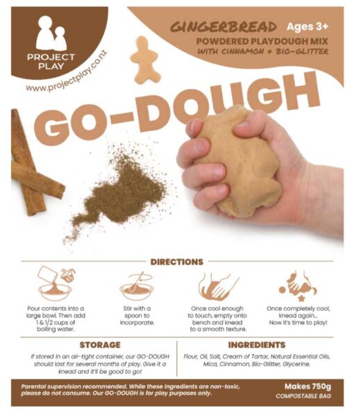 NZ-made Gingerbread Go Dough Playdough Mix packet