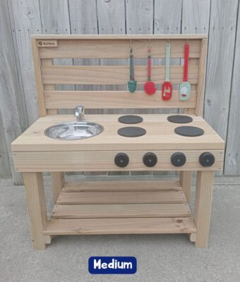 NZ-Made Medium Wooden Mud Kitchen for Kids. Secure your Mud Kitchen Christmas pre-order today! NZ-made, durable outdoor play kitchens kids love. Order now for Christmas delivery and get a free gift.