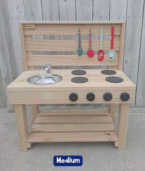 NZ-Made Medium Wooden Mud Kitchen for Kids. Secure your Mud Kitchen Christmas pre-order today! NZ-made, durable outdoor play kitchens kids love. Order now for Christmas delivery and get a free gift.