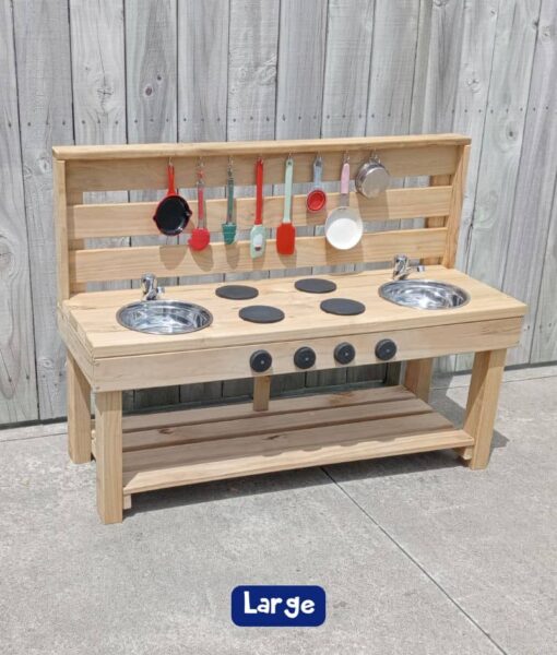 NZ-Made Large Wooden Mud Kitchen for Kids Secure your Mud Kitchen Christmas pre-order today! NZ-made, durable outdoor play kitchens kids love. Order now for Christmas delivery and get a free gift.